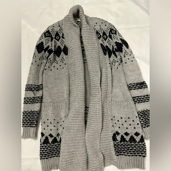 BB Dakota Cardigan Sweater fair isle print black/gray loose fitting - Picture 2 of 6